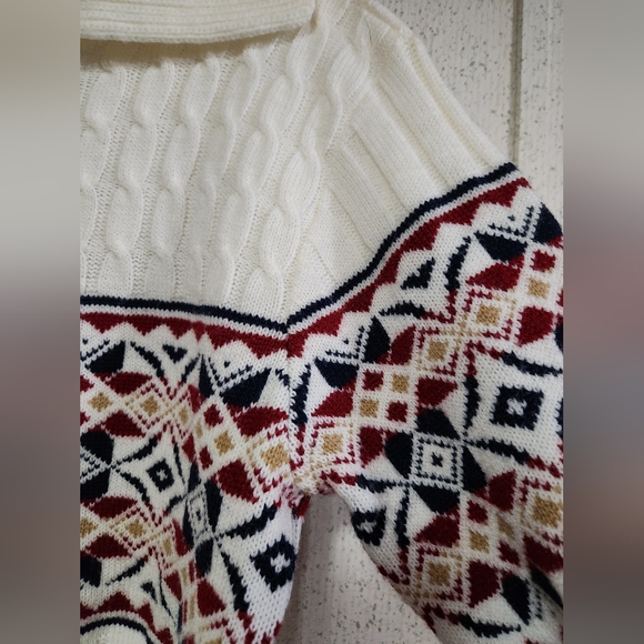 Lord Jeff Knit Cardigan Sweater 100% Wintuk Made In USA Fair Isle Style M Beige - Picture 15 of 16